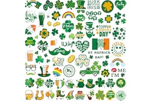 JEEFONNA Glitter St Patricks Day Temporary Tattoos, 23 Sheets Glitter St Patricks Day accessories, Include 100+ Pcs Glitter Shamrock Tattoos for Irish Party Favor, Lucky Clover Tattoos (Bigger Size)