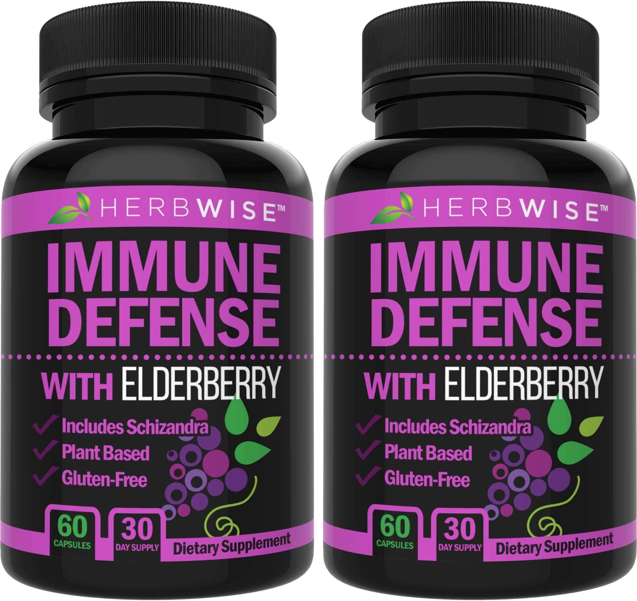 Immune Defense - Elderberry Immune System Booster & Support Supplement – Wellness Formula for Natural Healthy, Stress Relief, Immunity Support, 2-Pack, 120 Veggie caps