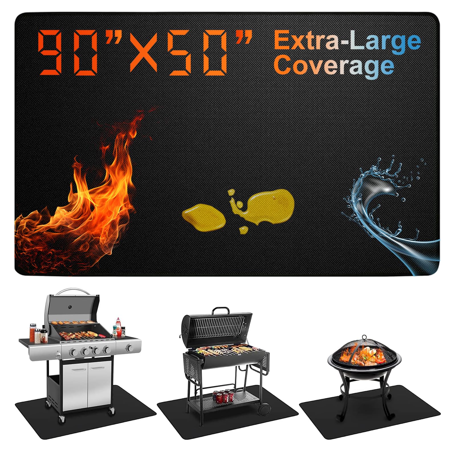 Photo 1 of Extra Large 90 x 50 Inch Under Grill Mat for Outdoor Grill, Double-Sided Fireproof Deck & Patio Protector, Heat Resistant BBQ Mat, Waterproof & Oil-Proof for Charcoal, Gas Grill, Smoker, Fire Pit