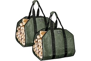Infinicare Firewood Carrier with Handles - 2pcs Heavy Duty Canvas Firewood Bag with Handles | Durable Wood Carrier for Firewood | Suitable for Indoor Fireplace and Outdoor Camping - Military Green
