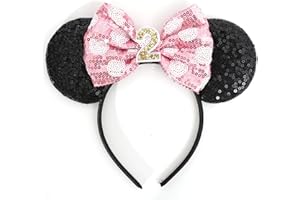 WAOUH Mouse Ears Birthday Headband - 2nd Birthday Party Decorations,Mouse Ears Headband With Mini Hat