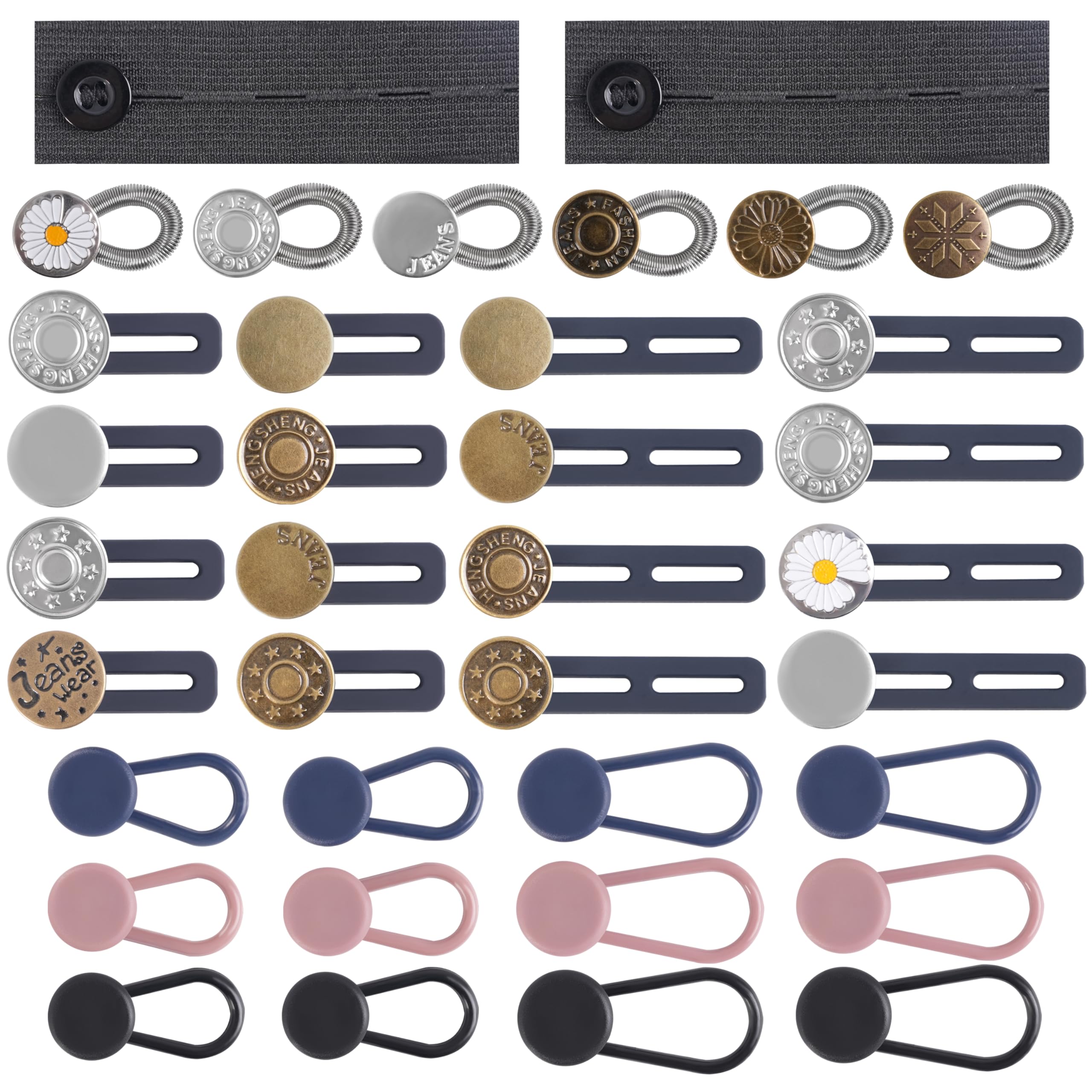 Photo 1 of 36 Pcs No-Sew Button Extenders for Jeans, Adjustable Pants Button Extender, Invisible Waistband Extenders with Fabric Belts and Zinc Alloy Buttons, Comfortable Pants Extender for Women and Men