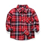 OCHENTA Boys' Button Down Red Flannel Shirt for Big