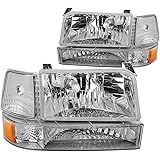 DNA Motoring HL-OH-F15092-6P-CH-AM Chrome Amber Headlights Replacement For 92-96 Bronco F150 F250 F350