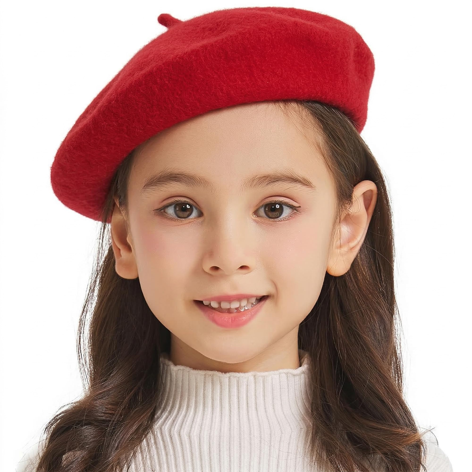 ZLYC Wool Kids Beret Hat Girls Solid Color Artist French Beret Cap(Traditional Red),One Size