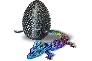 Amerimaker 20" Articulated 3 Dimensional Printed Dragon – Color-Changing Fidget Figurine, Mythical Dragon Figure, Made in USA, 3D Printed Toys - Christmas Stocking Stuffers (Rainbow with Black Egg)