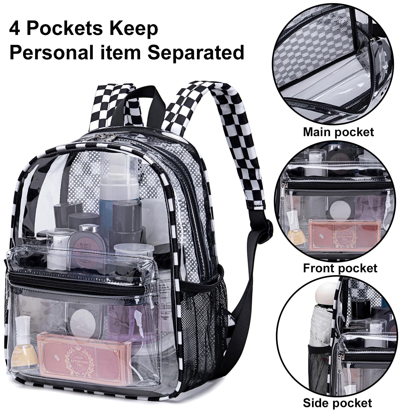 BTOOP Clear Mini Backpack for Stadium Events 12x12x6 Small Transparent Backpacks Plastic See Through Clear Bag for Concerts Work Festival Security Travel