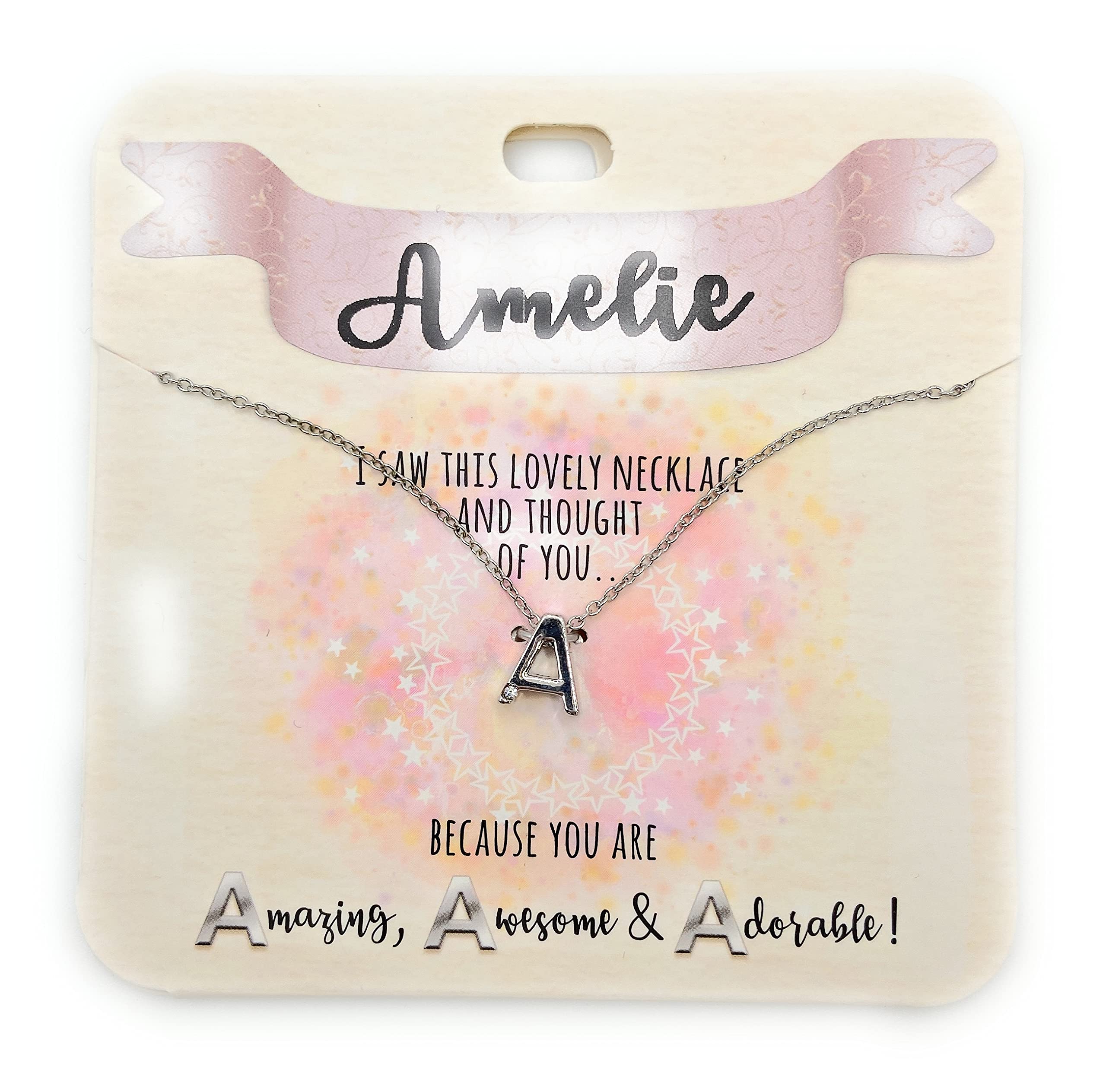 Royal County AMELIA - 'A' NECKLACE - Gorgeous personalised silver letter necklace with sparkly diamond on bottom of letter.