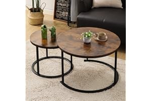 KAHOO Modern Nesting Coffee Table 2 Set Metal Stacking Coffee Tables 27IN Big Size for Living Room, Small Space,Environmental Protection Material