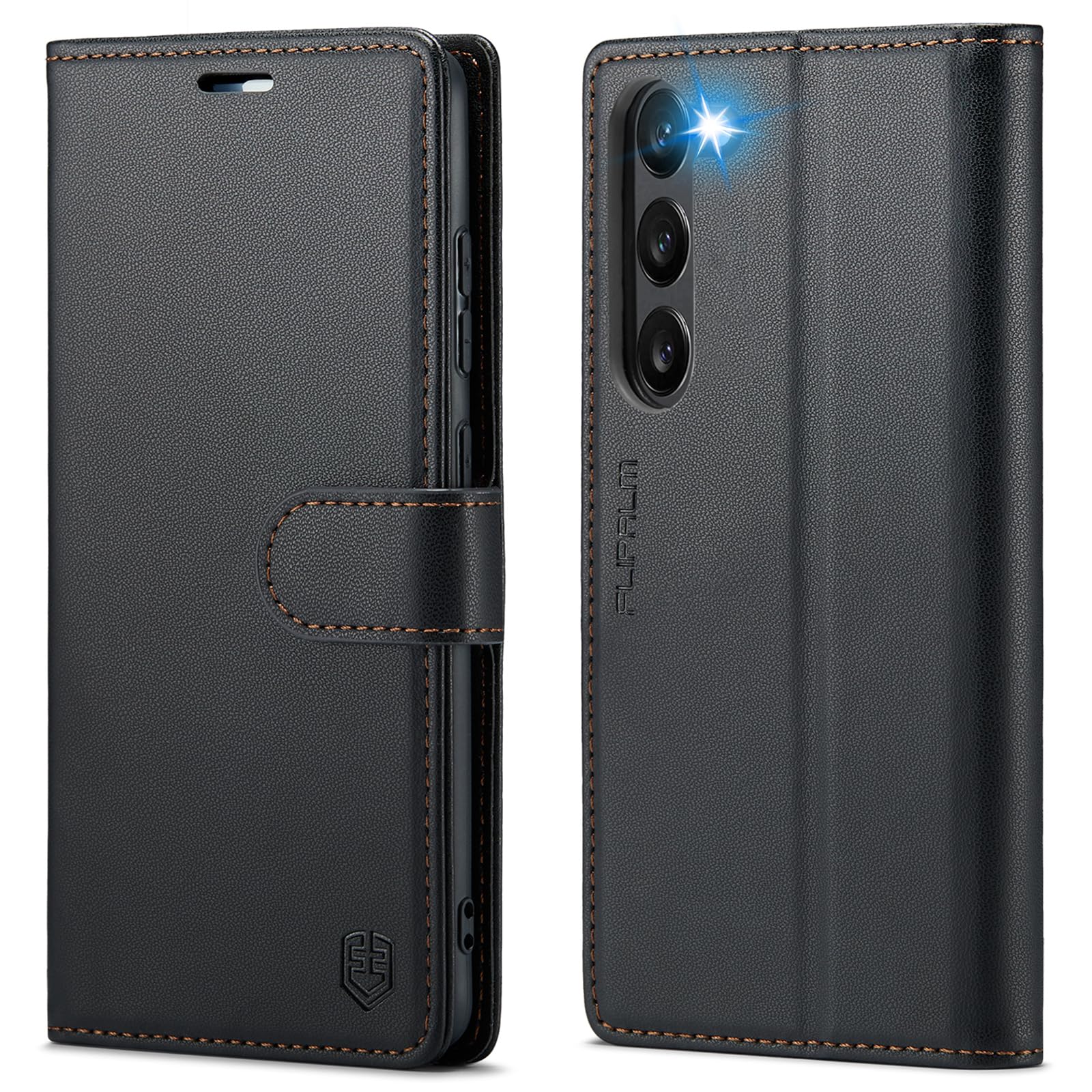 Photo 1 of FLIPALM Wallet Case for Samsung Galaxy S23, RFID Blocking Credit Card Holder, PU Leather Folio Flip Kickstand Protective Shockproof Cover for Samsung S23 (Black)