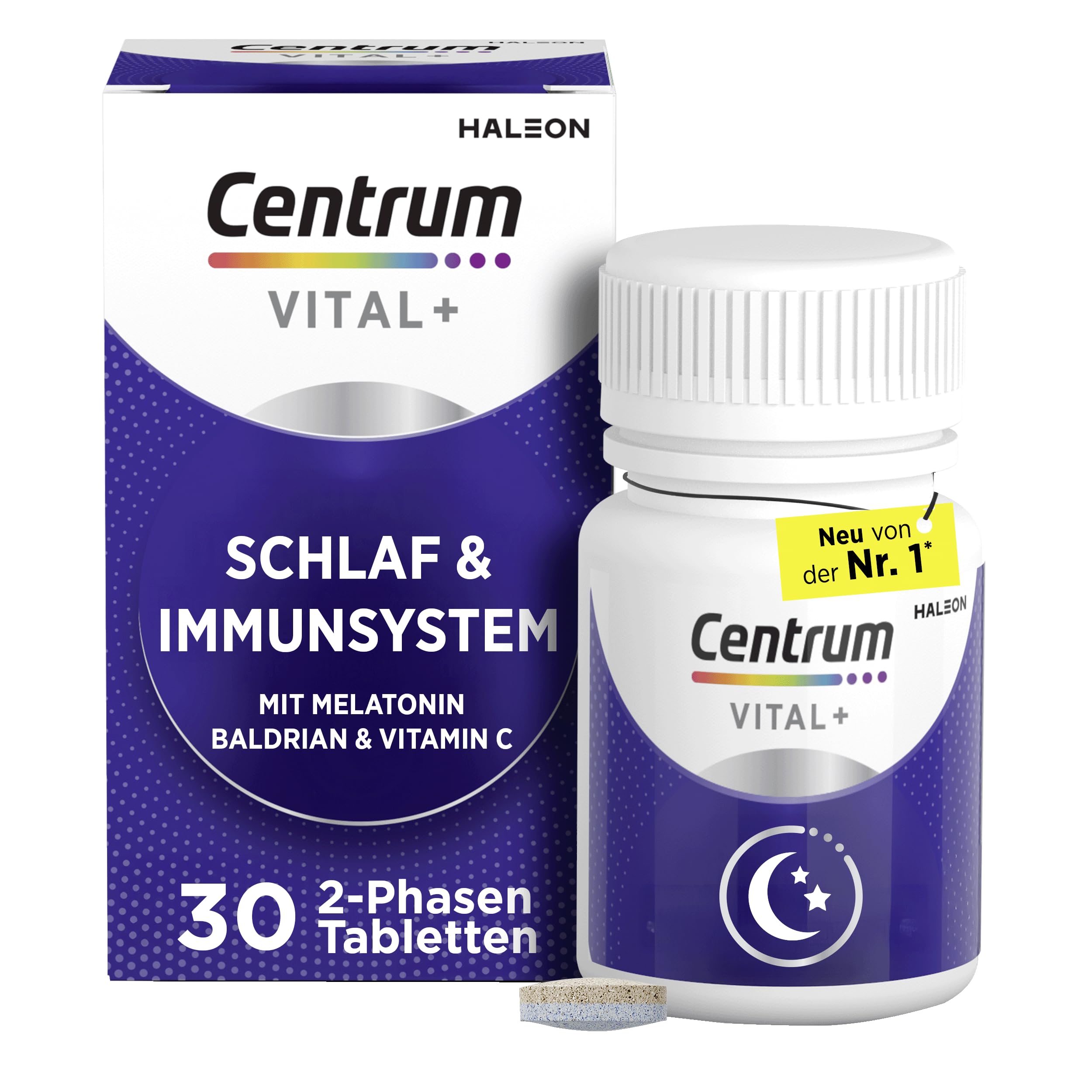 Multivitamin - Centrum Vital+ Schlaf & Immunsystem, Hochwertiger Nährstoffkomplex für erholsamen Schlaf, Immunsystem und Zellregeneration**, Melatonin, Vitamin C, Zink, Baldrian, 30 Tabletten