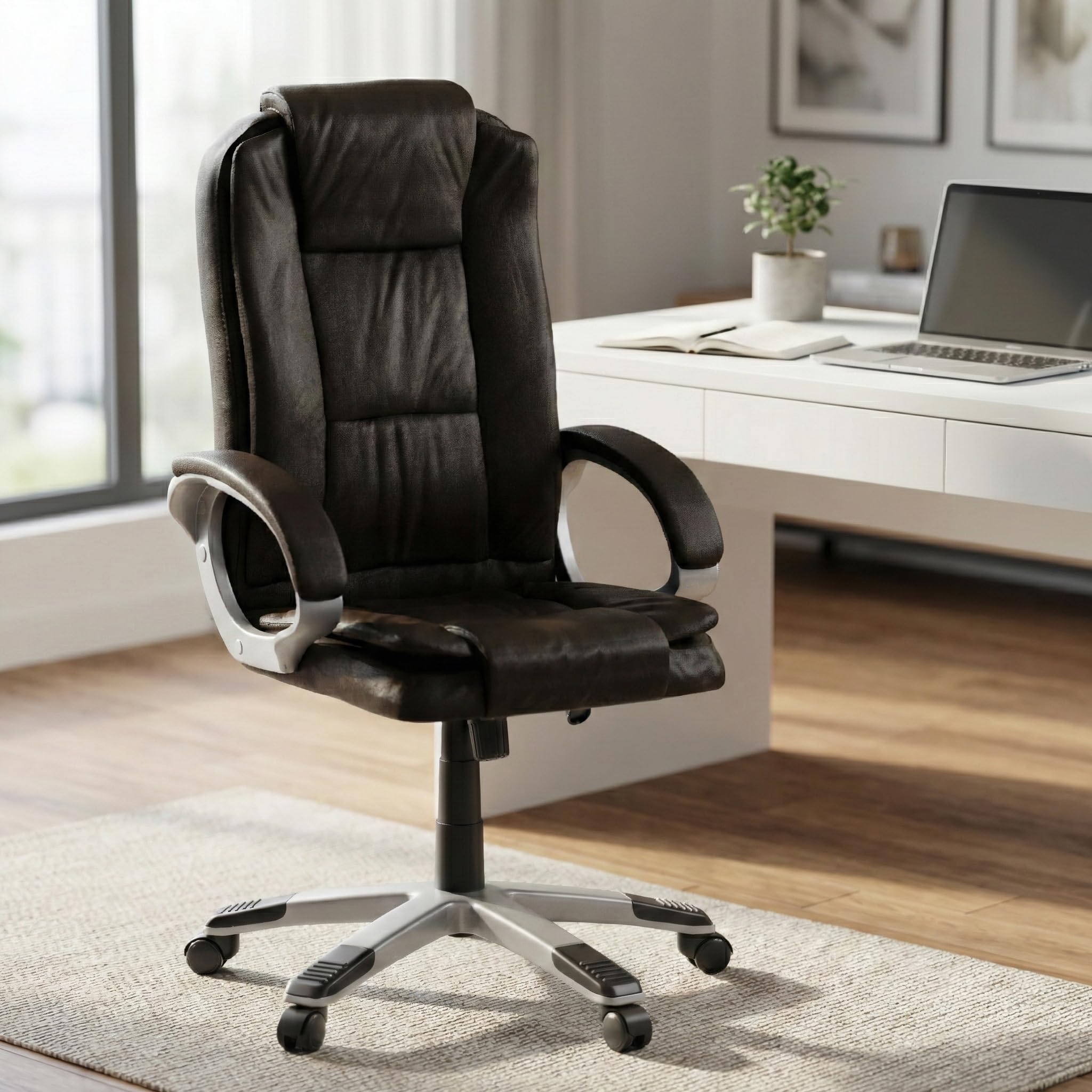 Vida Designs Charlton Executive Office Chair - Ergonomic Desk Chair with Padded Armrests, Adjustable Height and 360° Swivel – Ideal for Home Office, Study or Gaming - Brown PU Leather (UKFR Certified)