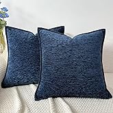 OYIMUA Soft Decorative Chenille Throw Pillow Covers Navy Blue 20x20 Set of 2 Boho Farmhouse Neutral Pillow Case for Couch Sofa Bedroom Living Room Home Decor Luxury Accent Pillows