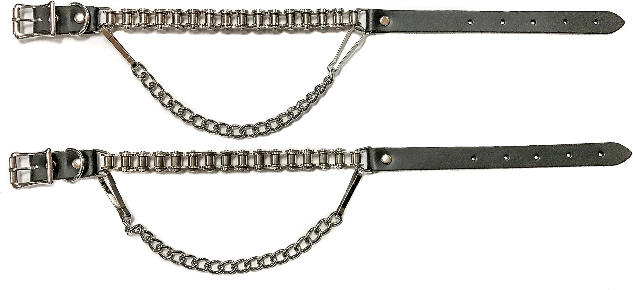 Heavy Bike Chain Leather Bootstraps Pair with Chain Western, Bikers Punk Thrash Metal Black