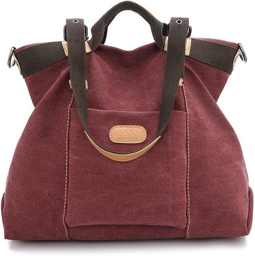 KSK KAISHEK Women's Vintage Canvas Shopper Tote Top Handle Handbag Cross Body Shoulder Bag