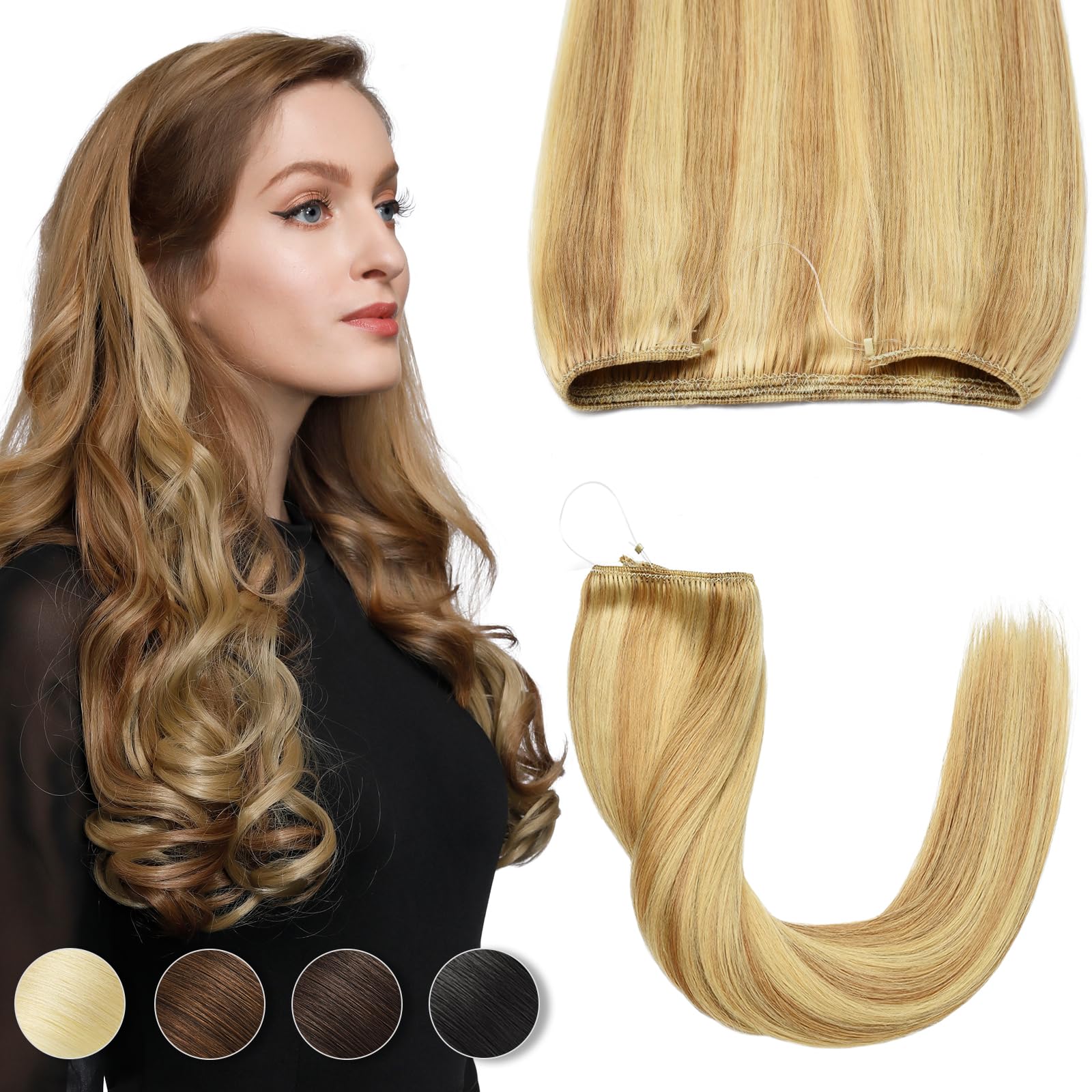 Yamel Invisible Wire Hair Extension Human Hair Highlight 16 Inch Fish Line 1 Piece Real Remy Secret Hair Extensions โ image 1