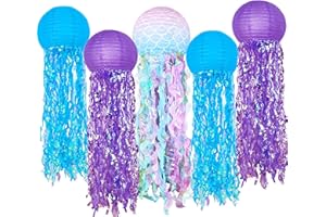 YIOTJUNL Blue Purple Hanging Jelly fish Paper Lanterns, Gradient Colorful Paper Lanterns for Mermaid Theme Party, Turtle Party, Under The Sea Ocean Theme Birthday Baby Shower Decorations Rome Decor, 5pcs
