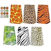 24 Pcs Animal Print Goodie Bags Wildlife Print Gift Bags with Stickers -Wild Life Animal Themed Birthday Party Favor Bags, Leopard Tiger Zebra Giraffe Pattern for Animal Themed for Party Decoration Supplies