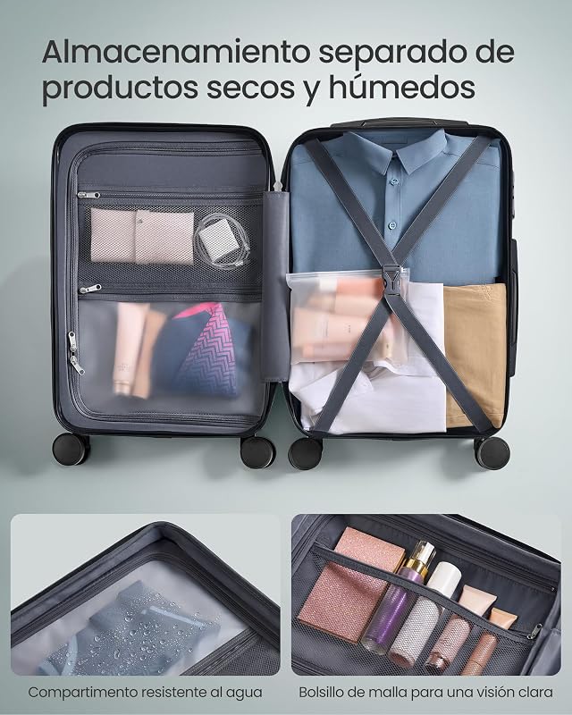 Maleta Cabina, Maleta Rígida de Viaje, Equipaje de Mano, Candado TSA, Correa Incluida, ABS, 4 Ruedas Dobles, Tamaño Cabina, M, 55 x 36 x 20 cm, Turquesa Pizarra RLP001C101