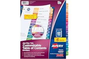 Avery Jan-Dec Dividers for 3 Ring Binders, 12 Tabs per Set, Customizable Table of Contents, Multicolor Tabs, Great for Organizing Reports, Projects, and More (6 Sets of 11830)