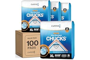 Curera Chucks Premium Disposable Underpads 23”x36” [100-Count] Ultra Absorbent Chux Incontinence Bed Pads Disposable Adult with Adhesive Tape, Pee Pads Pet Training Pads X-Large 23x36 Bulk Pack