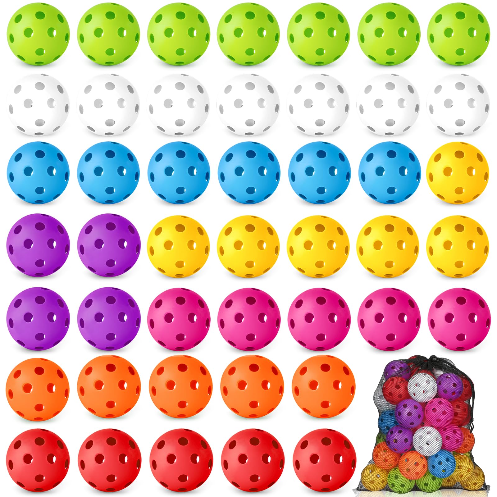 Photo 1 of **ONLPY WHITE AND RED BALLS**Coopay 50 Pack Baseball Practice Balls Plastic Training Balls Lightweight Hollow Softballs with a Drawstring Bag for Hitting, Baseball Training Indoor Outdoor Use (8 Colors)