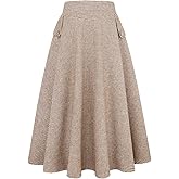 IDEALSANXUN Women’s Fall Winter High Waisted Wool Plaid A-line Long Skirt
