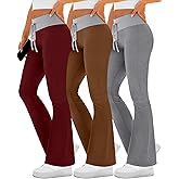 Velvelhall 3 Pack Women's Flare Leggings Ribbed Knit Color Block Yoga Pants Bootcut Sweatpants Stretchy Bell Bottoms