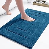 Buganda Bathroom Rugs, 24" x 16", Soft and Absorbent Microfiber Bath Rugs, Non-Slip Shaggy Shower Carpet, Machine Wash Dry Bath Mats for Bathroom Floor, Tub and Shower, Peacock Blue