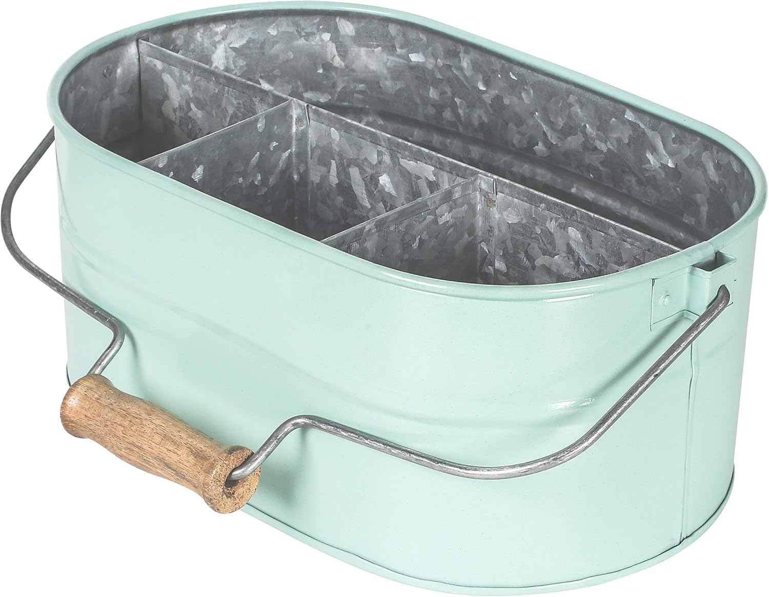 Galvanized Metal Caddy with 4 Compartments, Kitchen Utensil Holder, Metal Caddy, Picnic Caddy, Rustic Farmhouse Galvanized, Multipurpose Storage Bin, Metal Garden Planters- Aqua