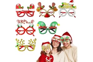 Leetous Christmas Glitter Glasses 6 Pack, Xmas Eyeglasses Frame Party Gifts Accessories - One Size Fits All, Holiday Party Favors Supplies Game Prizes, Christmas Decorations Photo Props for Costume