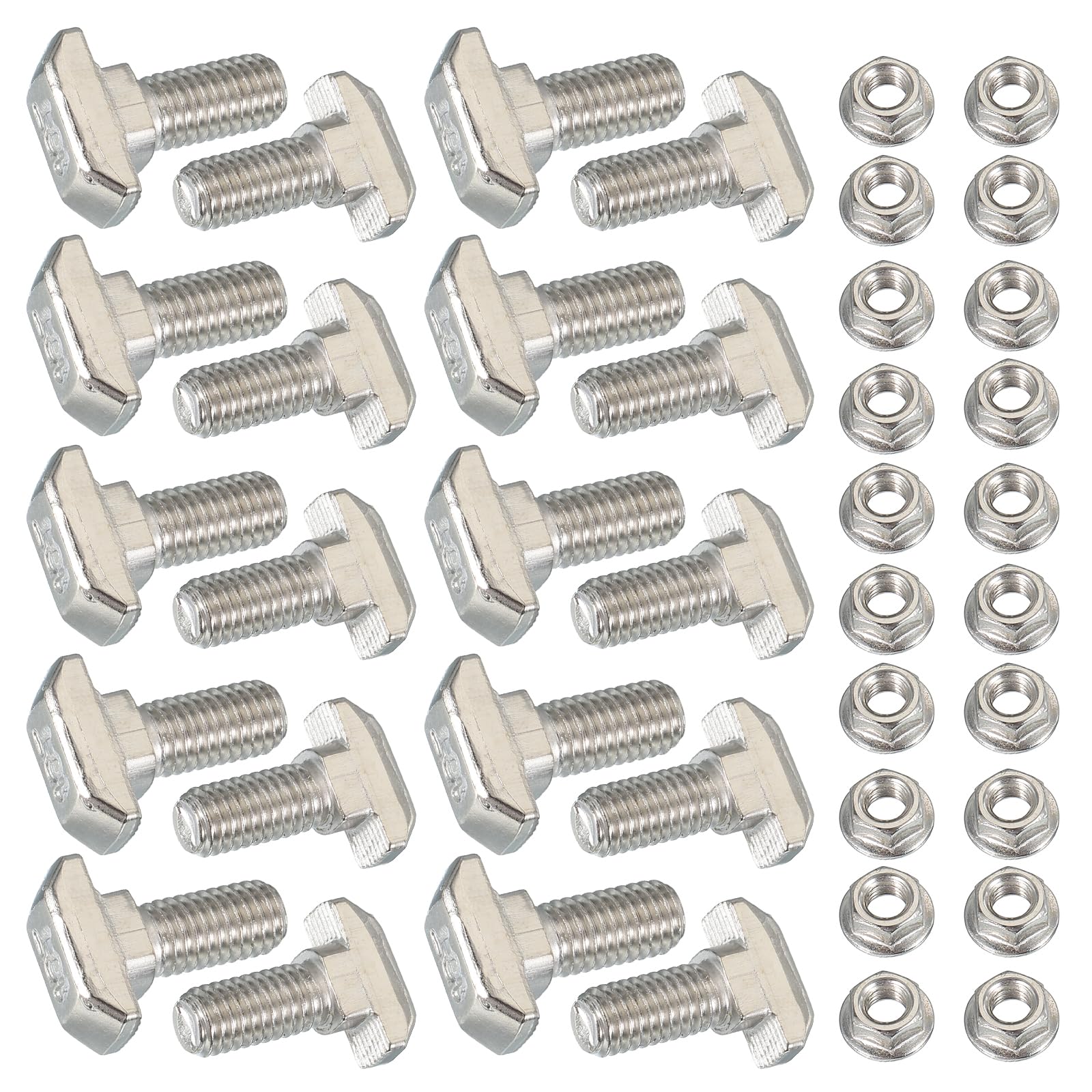 PATIKIL M8 x 18 mm T-Slot Bolts, 20 Sets Drop-in Bolt Hammer Head with Hexagon Flange Nuts T-Bolt Stud Sliding Screw for 45 Series Aluminum Extrusion Profile, Silver