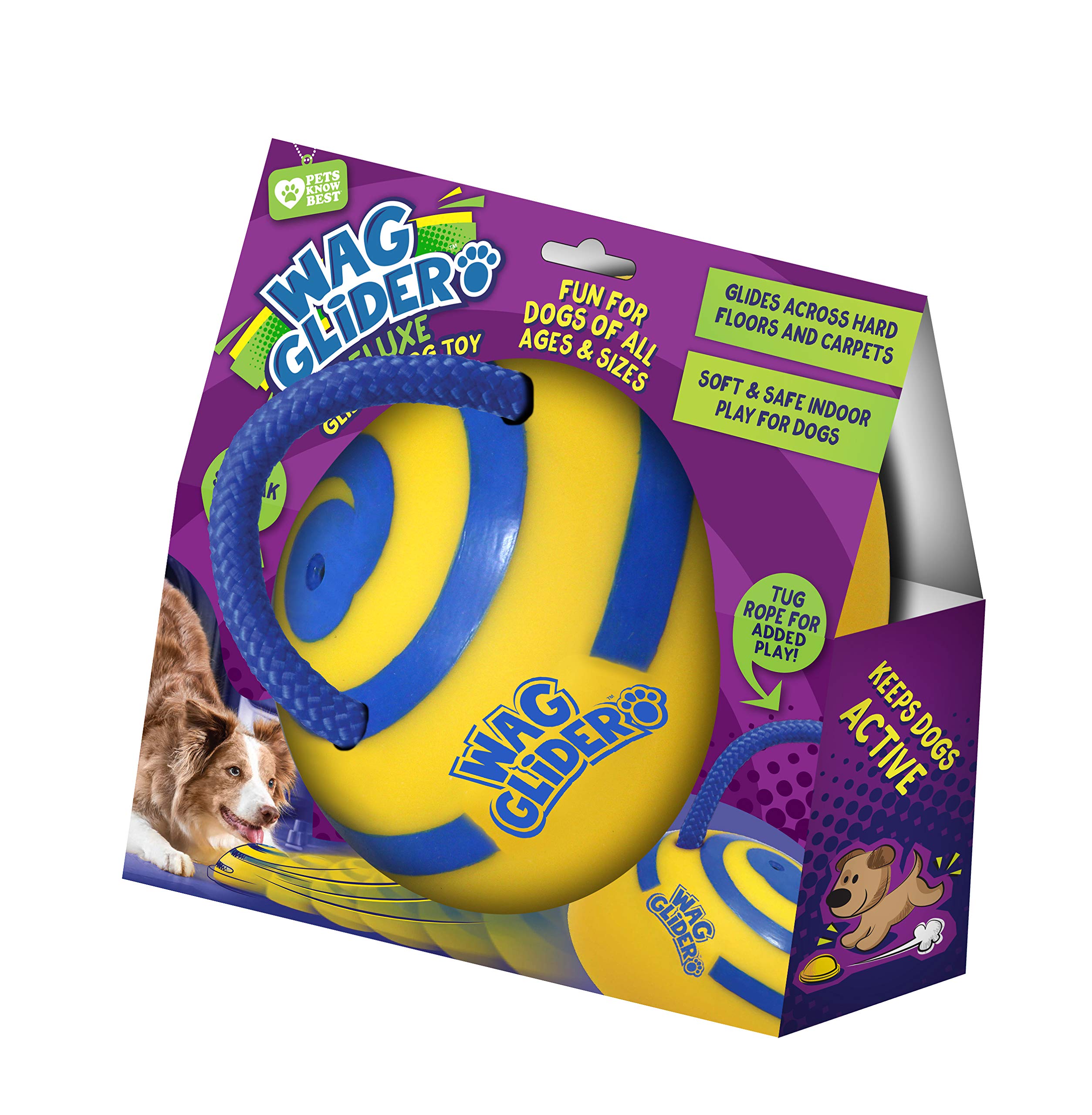 Wag Glider Deluxe-The Sliding Gliding Dog Toy That Keeps Your Dog Happy, Healthy & Safe! Comes with a Built in Squeaker & Rope Attached. Safe for Indoor Play, Great for Medium & Large Dogs of All Ages