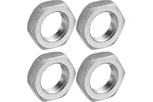 uxcell 4Pcs Cast Pipe Fitting Hex Locknut, 304 Stainless Steel Hex Lock Nut PT 3/8" Female Thread for Plumbing Fixed, Water B