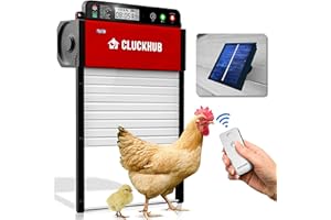 CluckHub Automatic Chicken Coop Door - Solar Powered, Electric Opener, Light Sensor w/Timer, Anti-Trap, Multi-Modes | Aluminum, Weather-Resistant | Own Control Panel w/Remote Control,Red