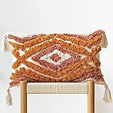 JOJUSIS Boho Lumbar Throw Pillow Covers with Handmade Tassels Decorative Woven Tufted Orange Lumbar Pillowcase for Couch Bedroom 12 x 20 Inch