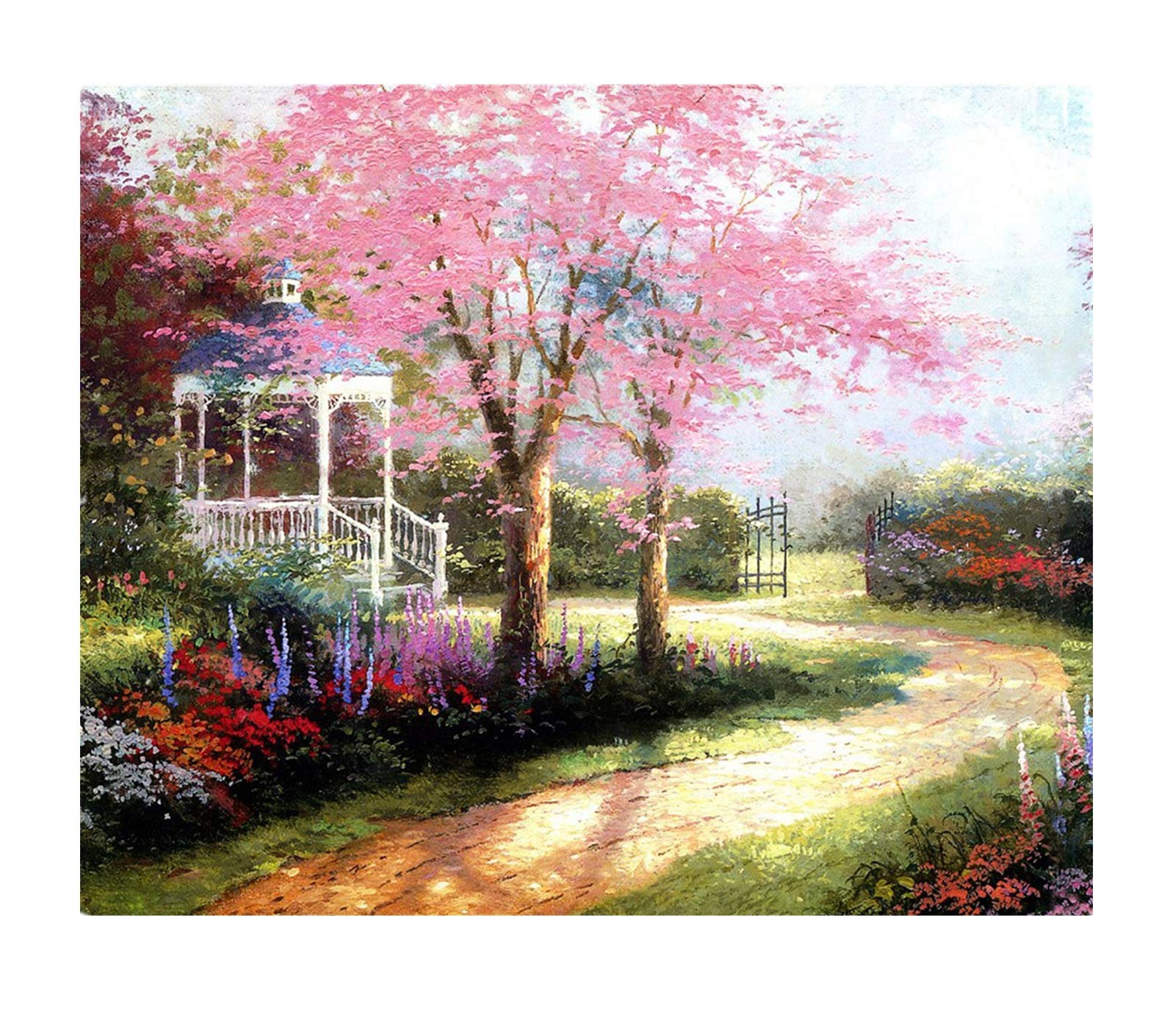YEESAM ART Stationery Pink Tree Dreamy Road, Paint by Numbers 16x20 inch DIY Painting Kits for Home Wall Decor (Tree, Without Frame)