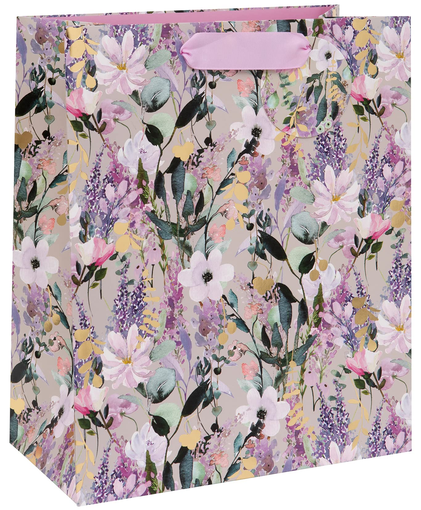 Glick Luxury Gift Bag - Large Gift Bag Buddleia Design for Birthdays and Other Celebrations, Lilac Multi