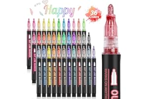 Banral 36 Colors Glitter Markers, Double Line Outline Markers, Super Squiggles Shimmer Outline Marker Set, Self Outline Metallic Doodle Drawing Pens for Christmas Greeting Card Making, DIY Art Crafts