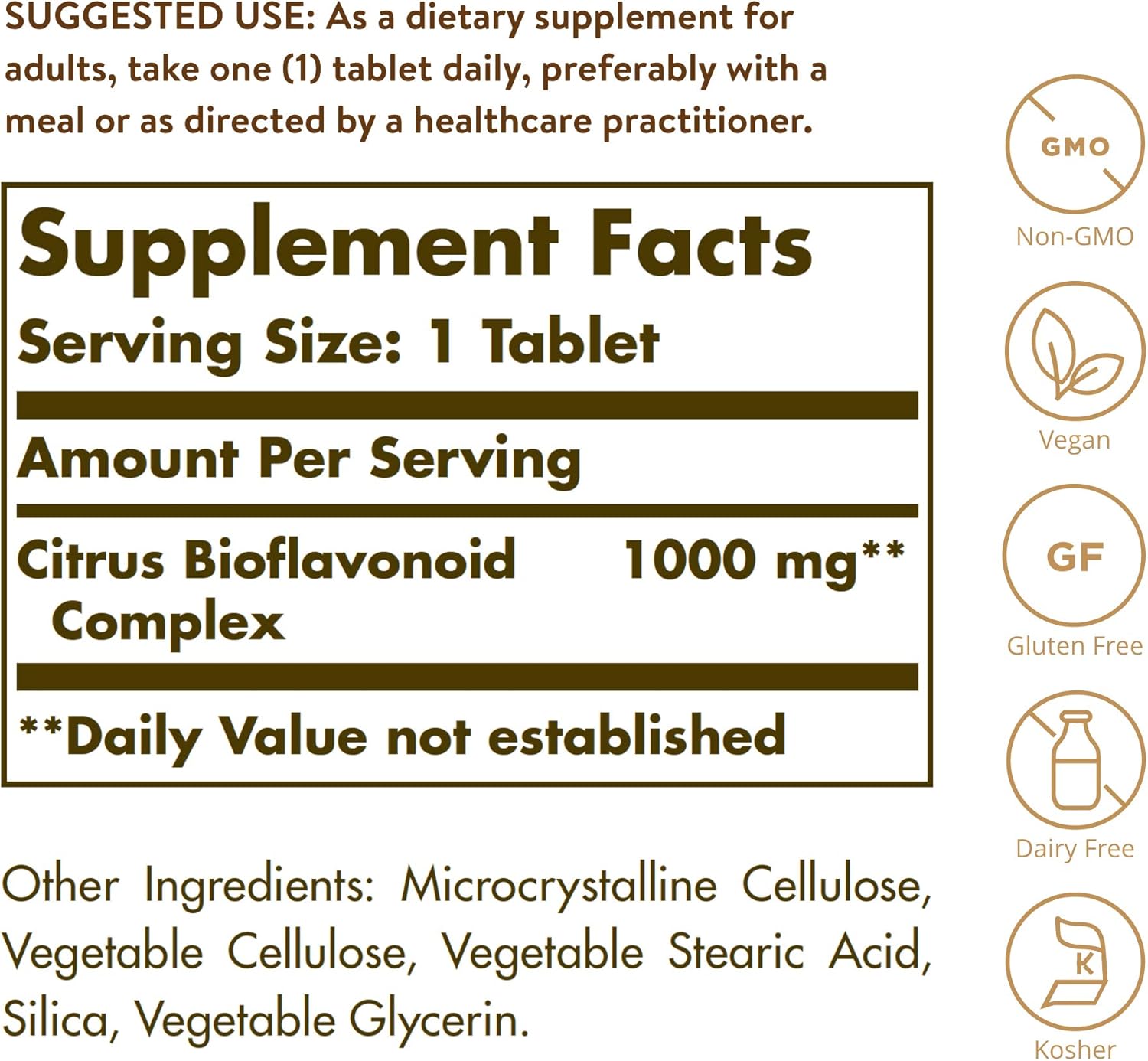 Solgar Citrus Bioflavonoid Complex 1000 mg, 250 Tablets - Antioxidant Support - Promotes Optimal Health - Non-GMO, Vegan, Gluten Free, Dairy Free, Kosher - 250 Servings: Health & Personal Care