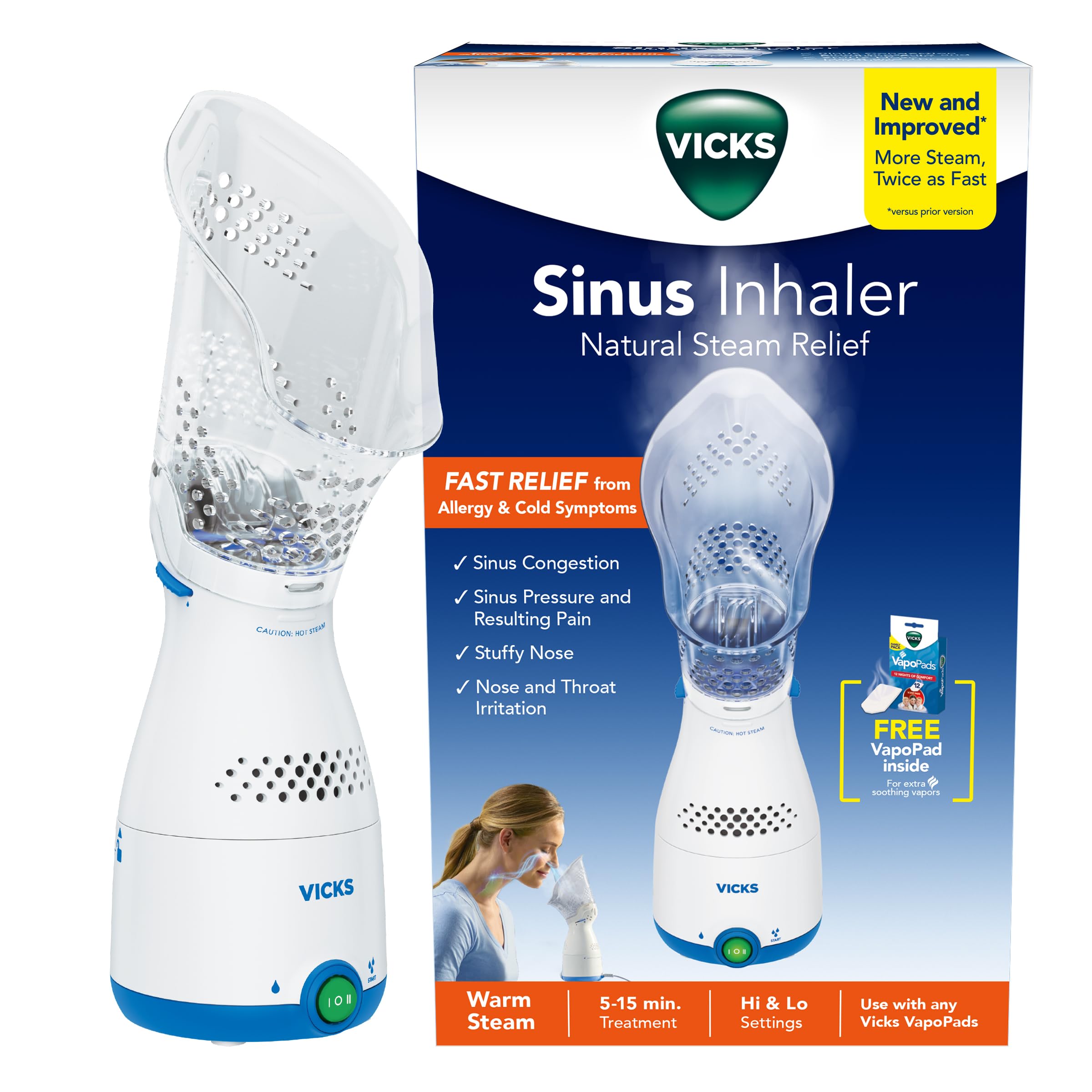 Photo 1 of Vicks Sinus Inhaler, New & Improved Non-Medicated Steam Inhaler for Sinus Relief, Allergies, Congestion & Colds, Vocal Steamer, Soothes Nasal & Throat Passages, Works with VapoPads (1 Included)