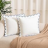 Frienda 2 Pack Blue and White Scalloped Pillow Cover 26 x 26 Inch Aesthetic Scallop Pillows Case for Couch Sofa Living Funky Preppy Room Decor, Grand Millennial Style