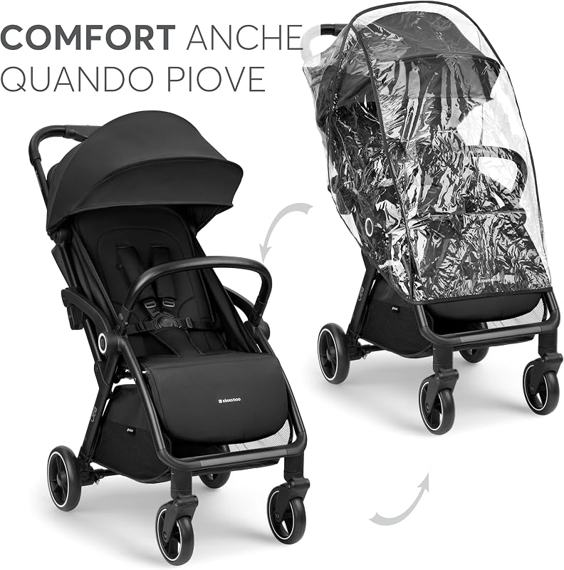 KikkaBoo Passeggino Leggero fino a 22 kg CIELA, Piegatura Automatica, Schienale Reclinabile, da Viaggio, Misura Bagaglio a Mano, Nero