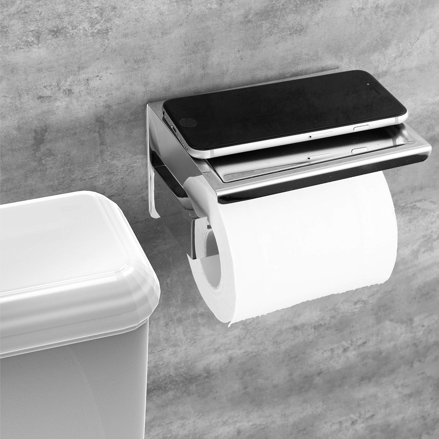 HITSLAM Chrome Toilet Roll Holder with Phone Self, Self Adhesive Toilet Paper Holder for Bathroom SUS 304 Stainless Steel - Image 5