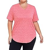 ForHailey Plus Size Workout Tops for Women V-Neck Athletic Sport Short Sleeves Tee Summer Loose Fit Yoga Running Shirts Light Pink XX-Large