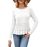 Gleeneat Womens Long Sleeve Cropped Crochet Sweaters Peplum Sweater Cute Crewneck Knit Pullover Tops Fall Outfits