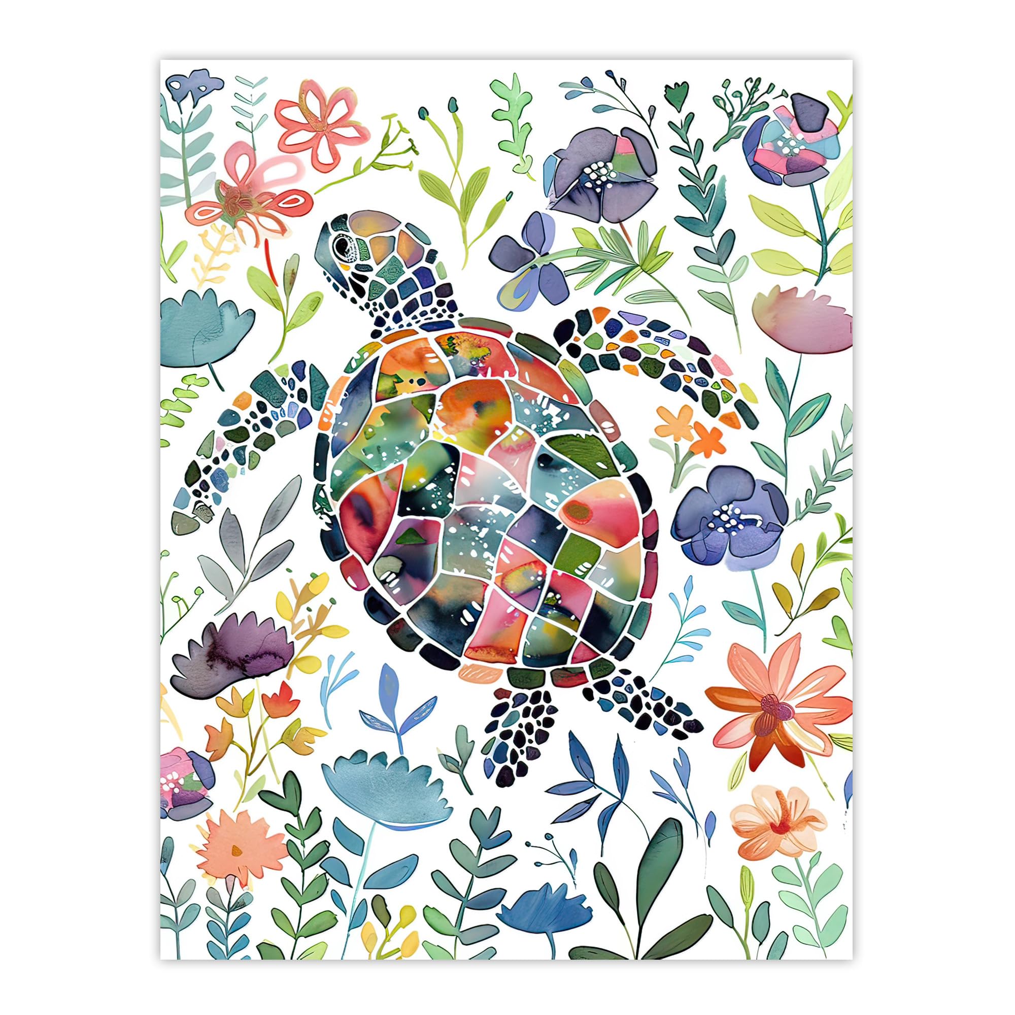 Artery8 Abstract Sea Turtle Colourful Floral Watercolour Bathroom Toilet Extra Large XL Wall Art Poster Print