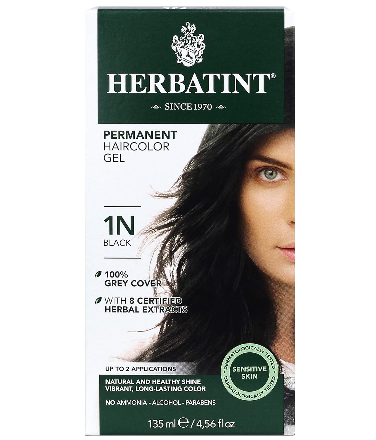 Herbatint Permanent Haircolor Gel, 1N 