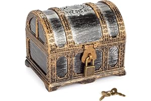PEMALIN Kids Pirate Treasure Chest Plastic Vintage Treasure Box, Mini Pirate Chest Toys for Boys