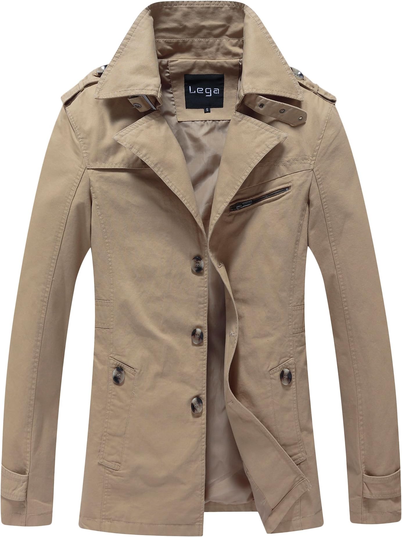 Lega Mens Cotton Fall Trench Coat Outdoor Slim Jacket